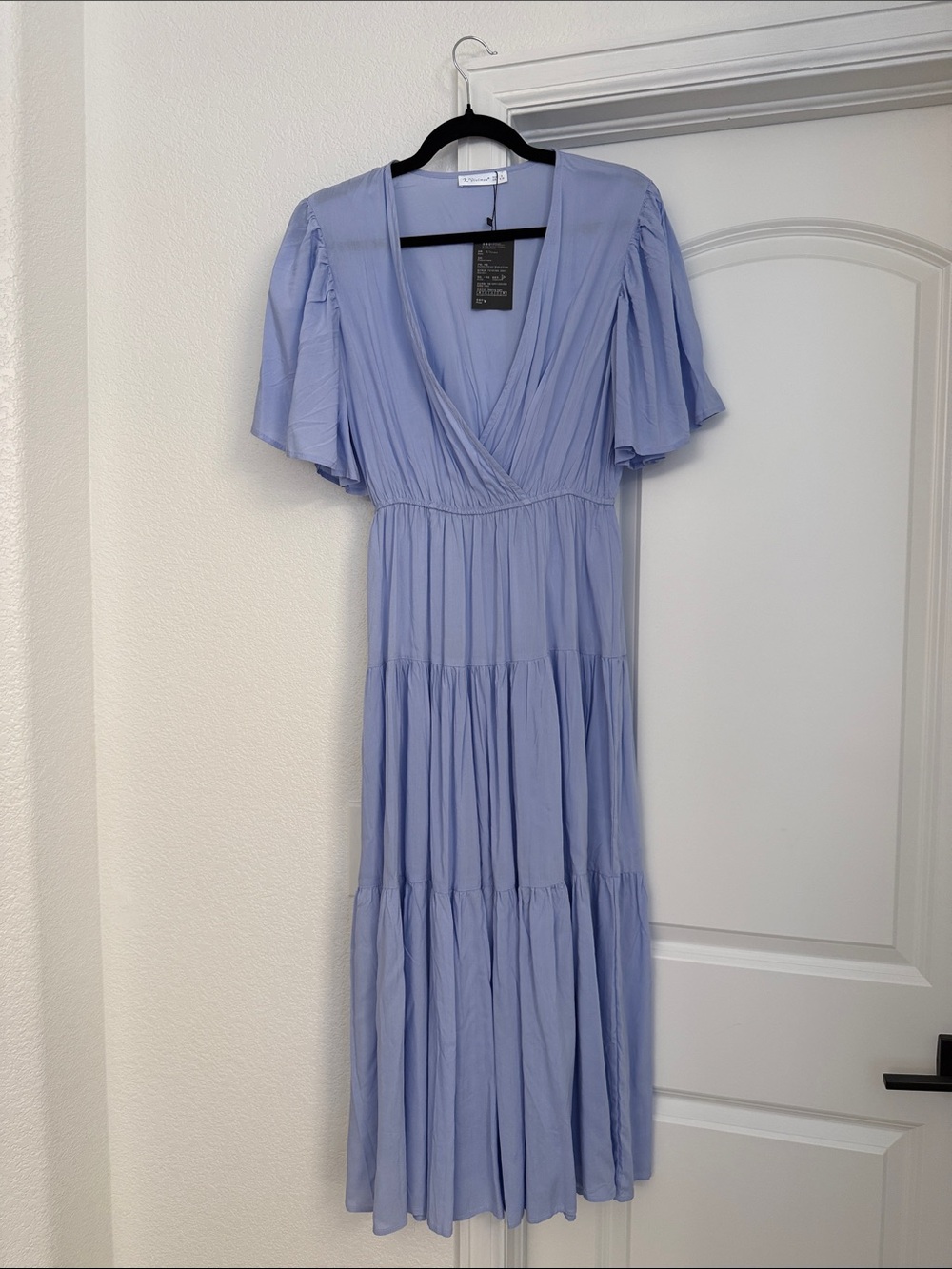 Soft Periwinkle Tiered Midi Dress with V-Neck